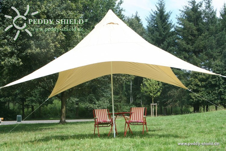 "Hochwertiges Camping-Freizeit-Sonnensegel (4) Pyramide 4 x 4 m - Sandfarben: Vielseitiger Schutz vor Sonne und Regen für Familien und Gartenpartys"